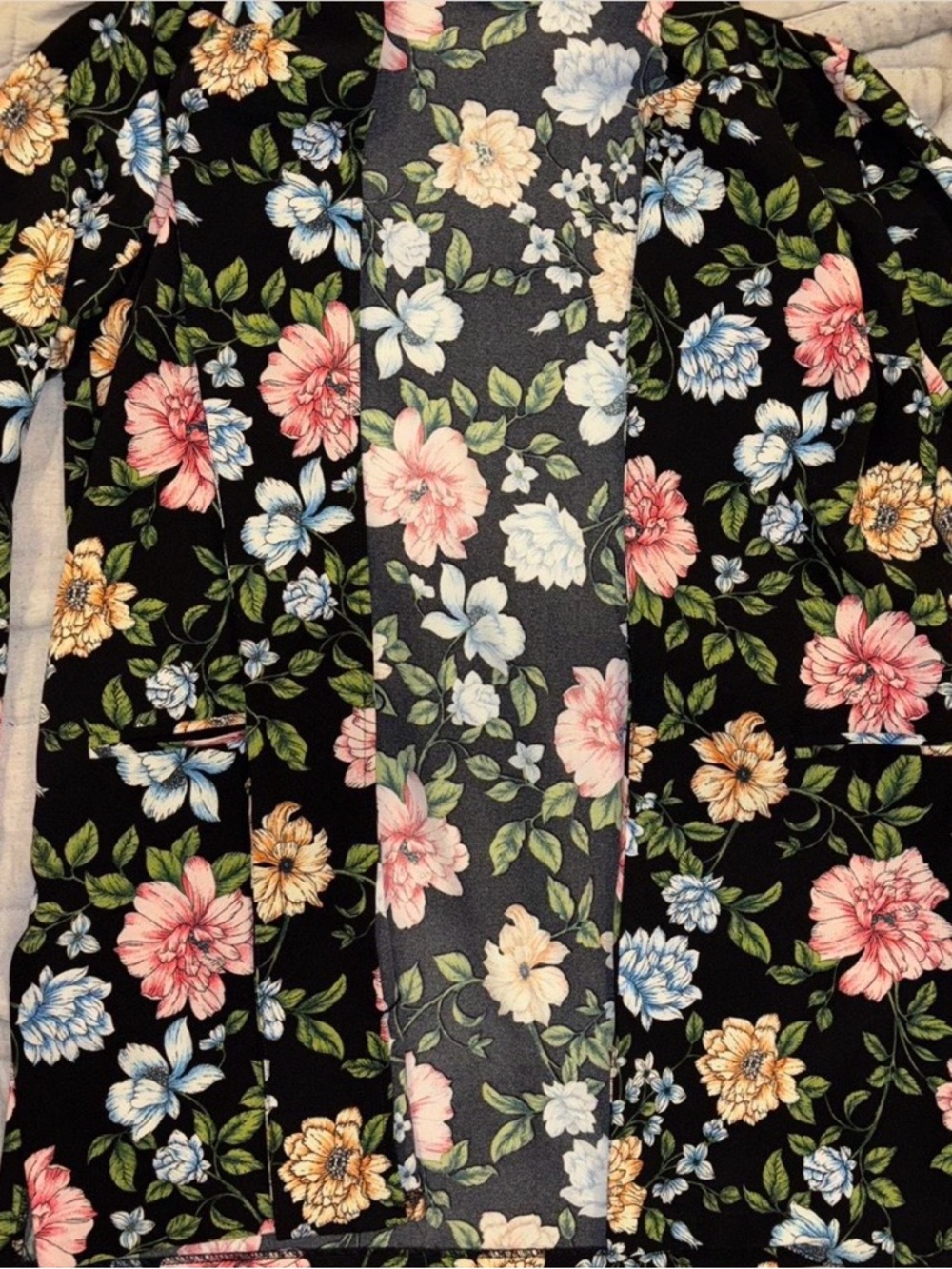 Forever 21 Black Floral Top with Pink and White Blooms